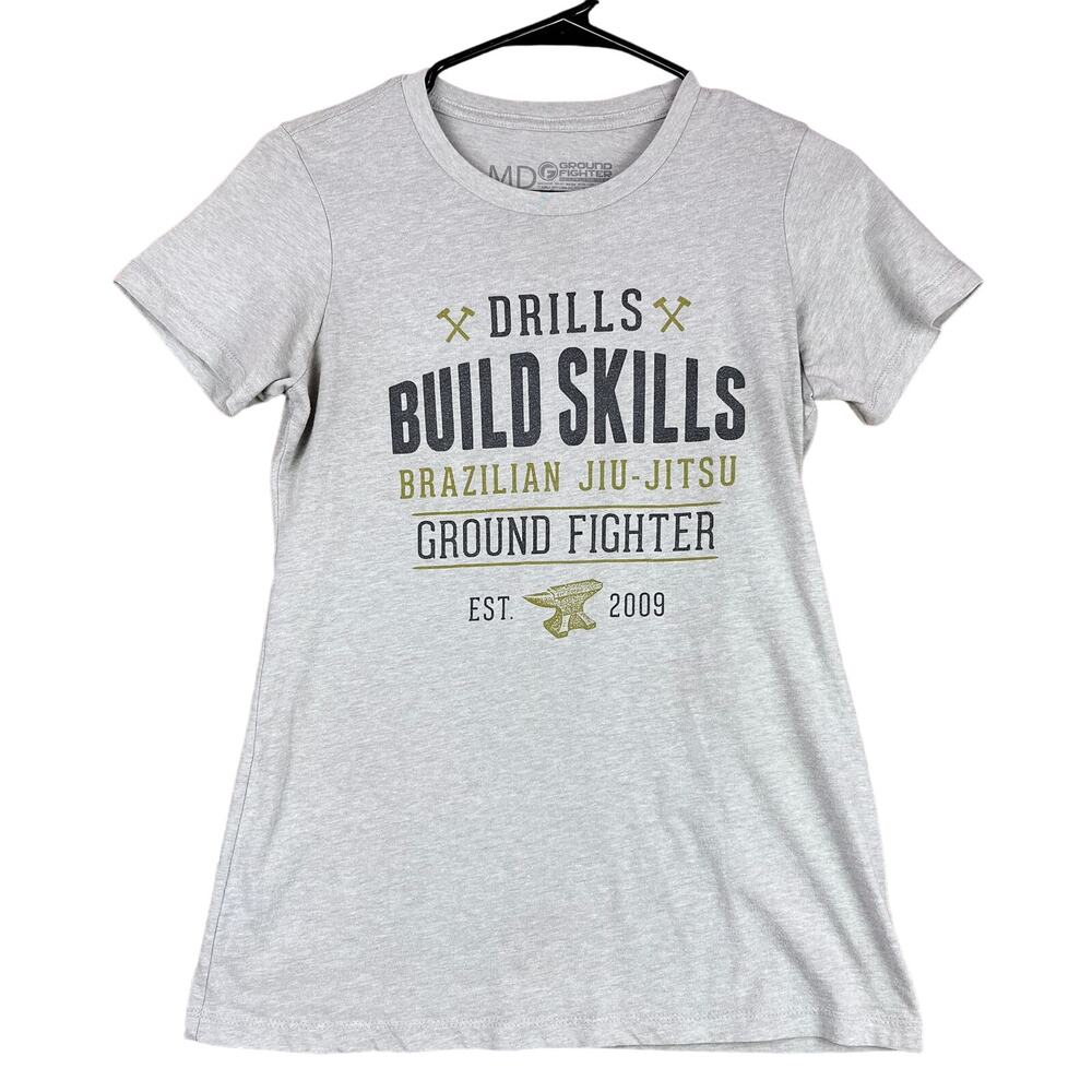 Ground Fighter Womens Tee Light Gray Brazilian Jiu Jitsu Graphic Crew Medium